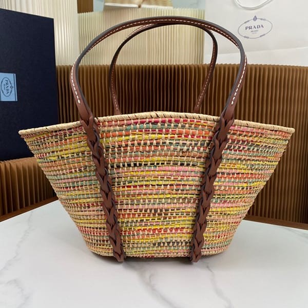 Free shipping Prada replica straw x leather tote bag basket puc10341