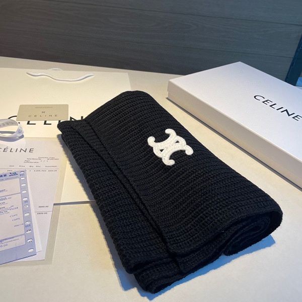☆Super popular☆Celine Triomphe scarf fake ribbed cashmere 2AD9659