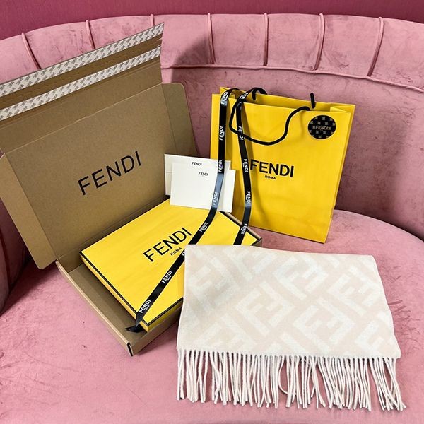 No.1 Popularity [Fendi] FF Scarf Long Cashmere Fringe FF Jacquard fer87289