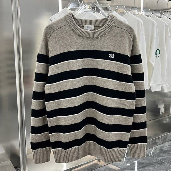 Celine wool sweater replica striped pattern with embroidered logo Ceb49519