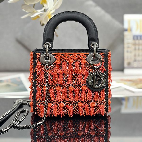 Super popular Dior embroidered red beads Lady Dior mini bag replica dec86187