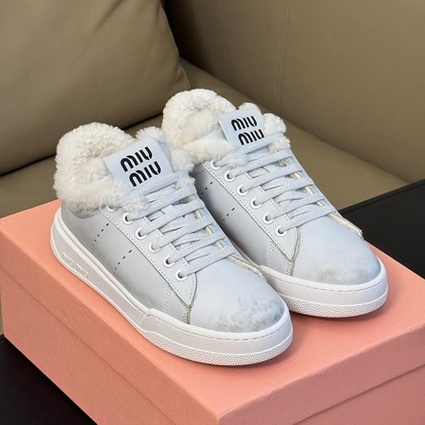 Super low price! Miu Miu fake suede sneakers with boa calfskin and mouton myn90838