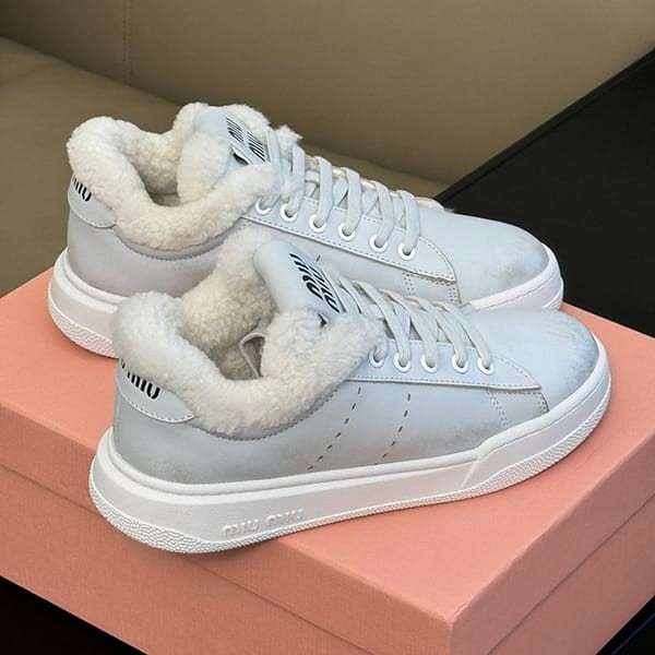 Super low price! Miu Miu fake suede sneakers with boa calfskin and mouton myn90838