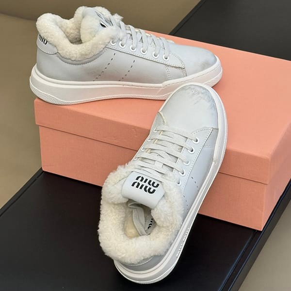 Super low price! Miu Miu fake suede sneakers with boa calfskin and mouton myn90838