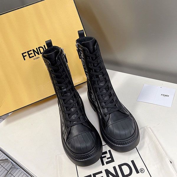 Immediate shipping Fendi leather stretch fabric biker boots fea59032
