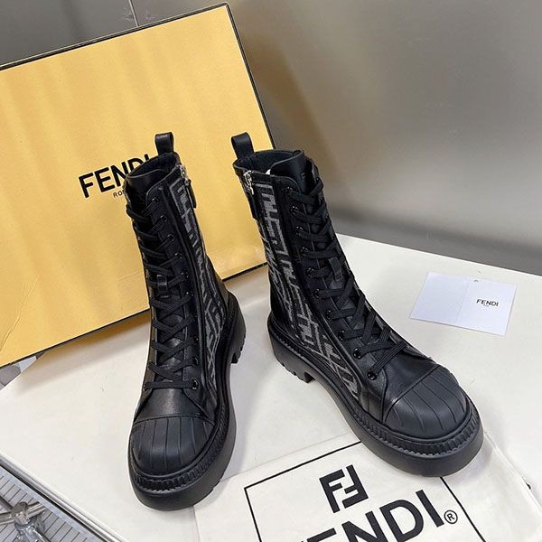 Immediate shipping Fendi leather stretch fabric biker boots fea59032
