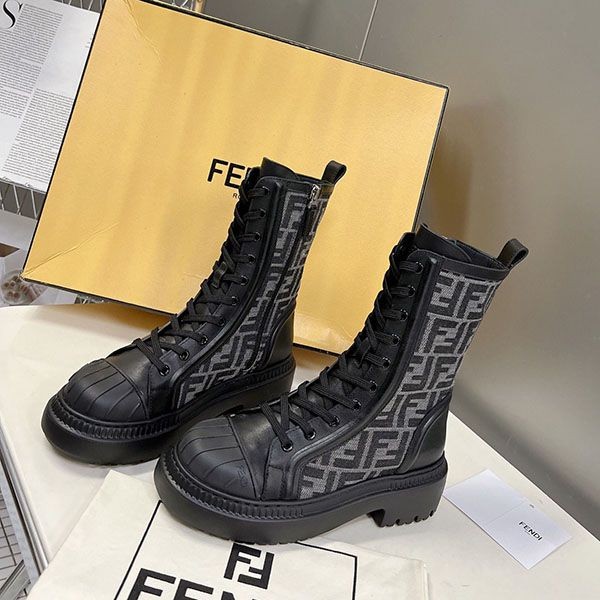 Immediate shipping Fendi leather stretch fabric biker boots fea59032