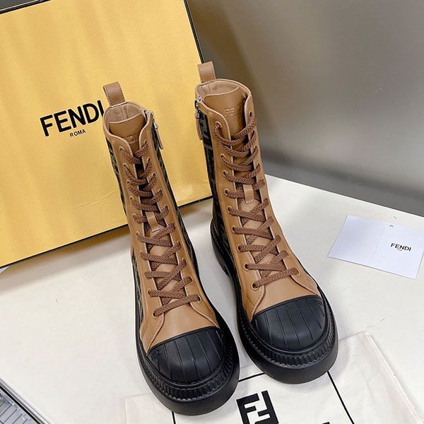 Fendi Leather Stretch Fabric Fake Biker Boots few00483