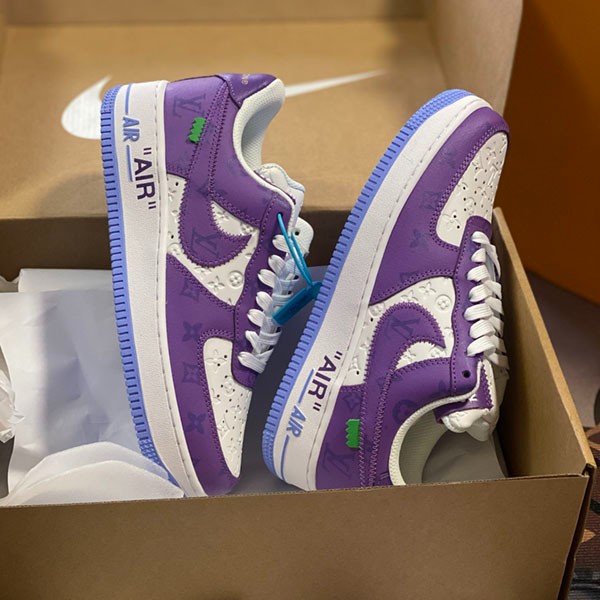 New on sale: Louis Vuitton x Nike Monogram Air Force 1 collaboration sneakers, purple x white naf87884