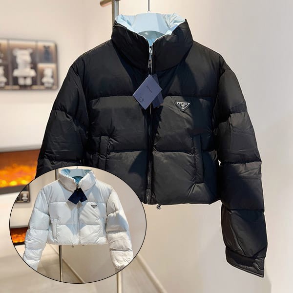 Prada Re-Nylon Cropped Down Jacket with Tracking, Replica, 2 Colors, puh23438 Prada Re-Nylon Cropped Down Jacket with Tracking, Replica, 2 Colors, puh23438