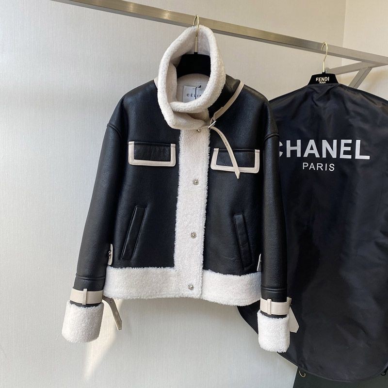 New Celine Jacket Replica Autumn/Winter Black Classic Leather Fleece Cee33644