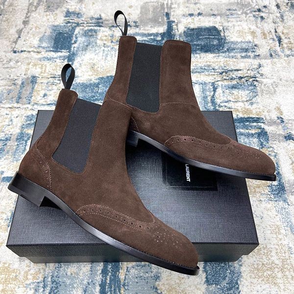 Saint Laurent Brown Suede Wyatt Replica Boots Saz61984