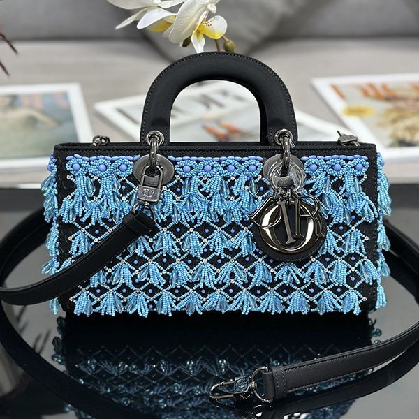 Ultra-limited edition Dior embroidered blue beads Lady Dior replica bag M0540c