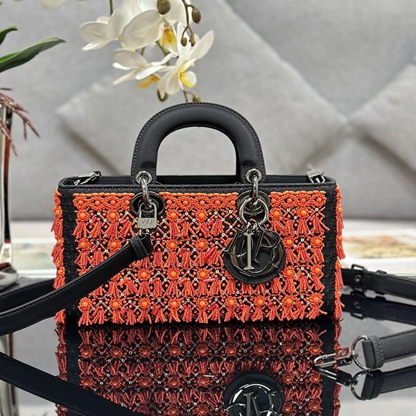 [Women's dream☆] Dior embroidered red beads Lady Dior bag cheap M0540j