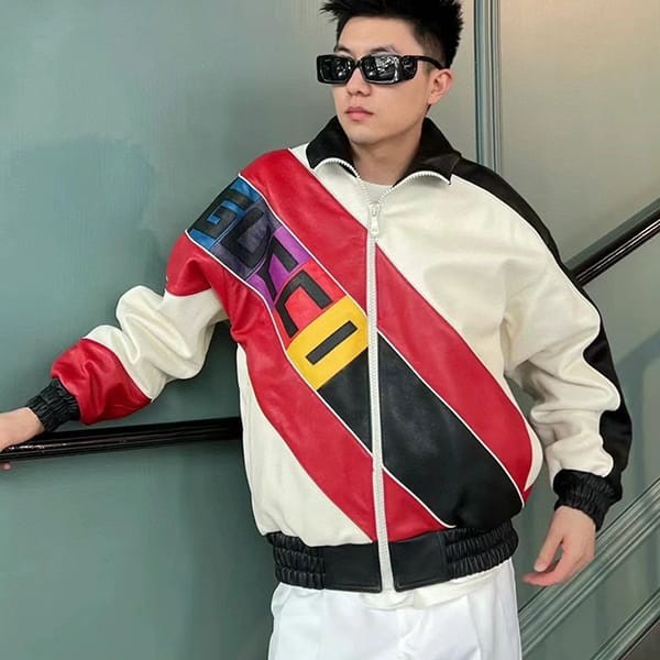 Must-have! Replica Gucci Leather Bomber Jacket with Lettering 746633 XNAYB9791