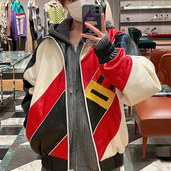 Must-have! Replica Gucci Leather Bomber Jacket with Lettering 746633 XNAYB9791