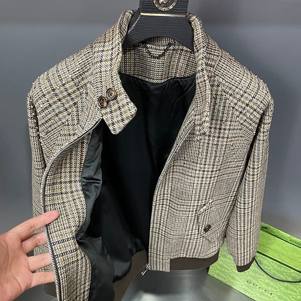 Attention ★ Celine Check Stand Collar Teddy Jacket Replica Cez07030