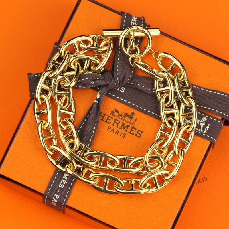 Hard to find Hermes Chaine d'Ancre gold necklace replica erb78386