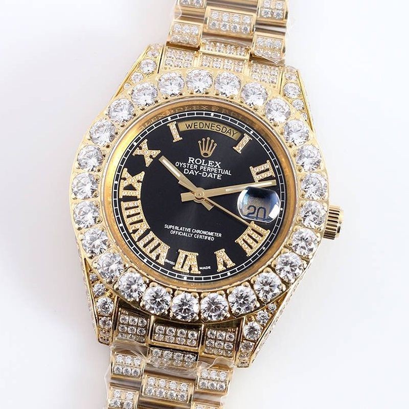 Sold out Rolex 39MM Men's Black Full Diamond Day Date roo42615 Sold out Rolex 39MM Men's Black Full Diamond Day Date roo42615