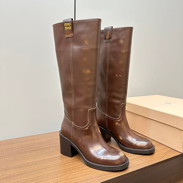 Rare Miu Miu Fume Logo Leather Long Boots Replica myt68041