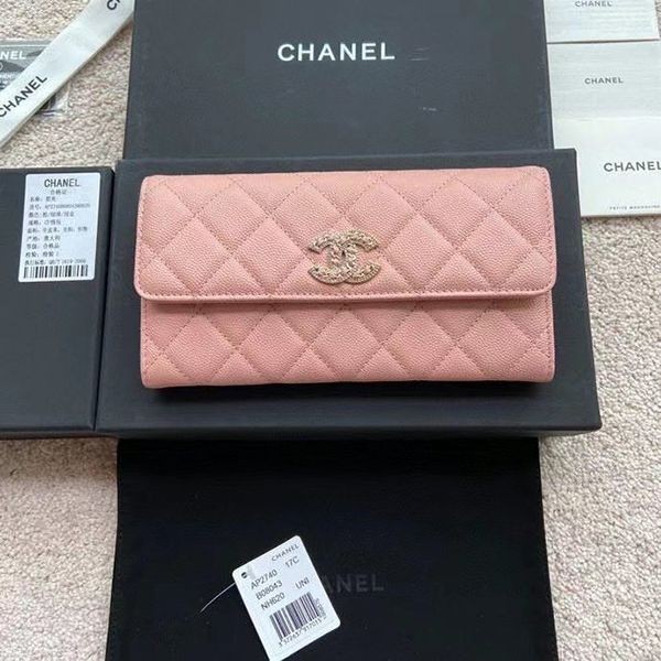 New color ☆ Rare Chanel caviar skin Coco mark bi-fold long wallet fake shq02240