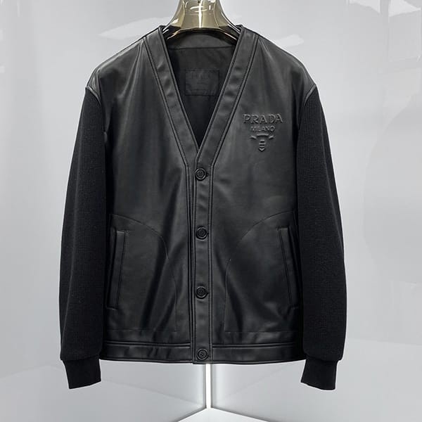 Prada Re-Nylon Leather Jacket pul18249