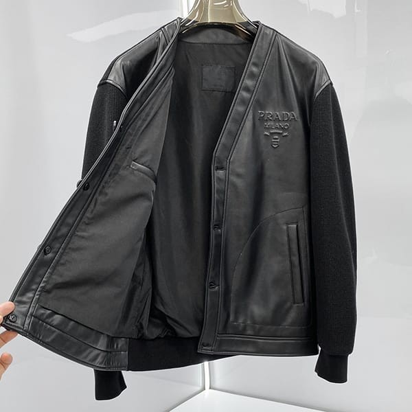 Prada Re-Nylon Leather Jacket pul18249