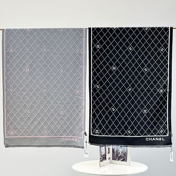 24 Autumn/Winter Pre-sale Chanel Cashmere Stole Replica Black & Pink shz06520