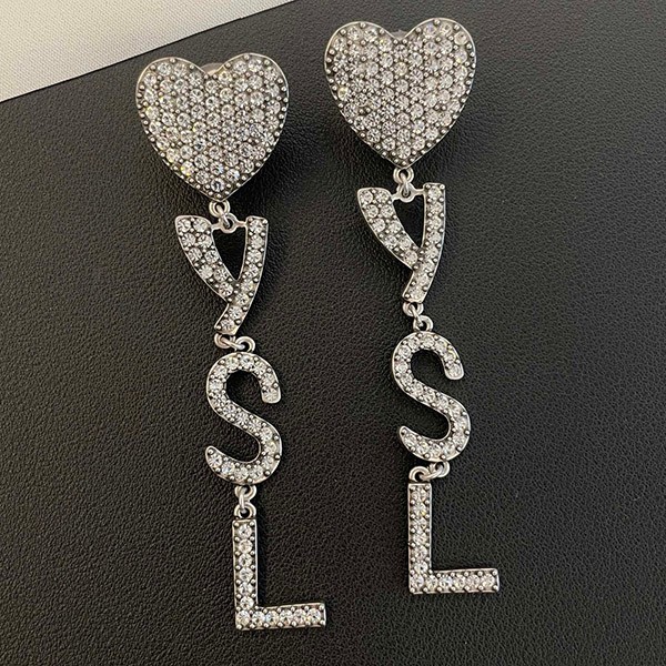 Saint Laurent logo heart decorated diamond earrings replica 584228Y
