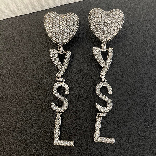 Saint Laurent logo heart decorated diamond earrings replica 584228Y