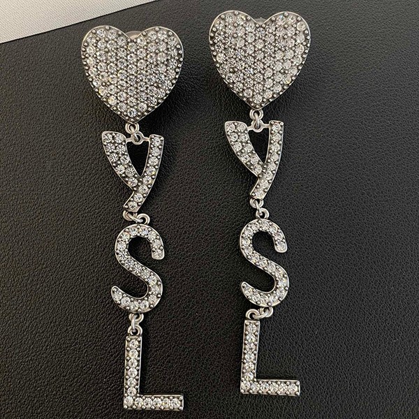 Saint Laurent logo heart decorated diamond earrings replica 584228Y