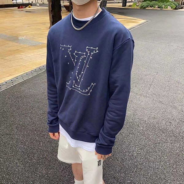 Not available in Japan Louis Vuitton LV logo stitch print sweatshirt fake navy vuq27885