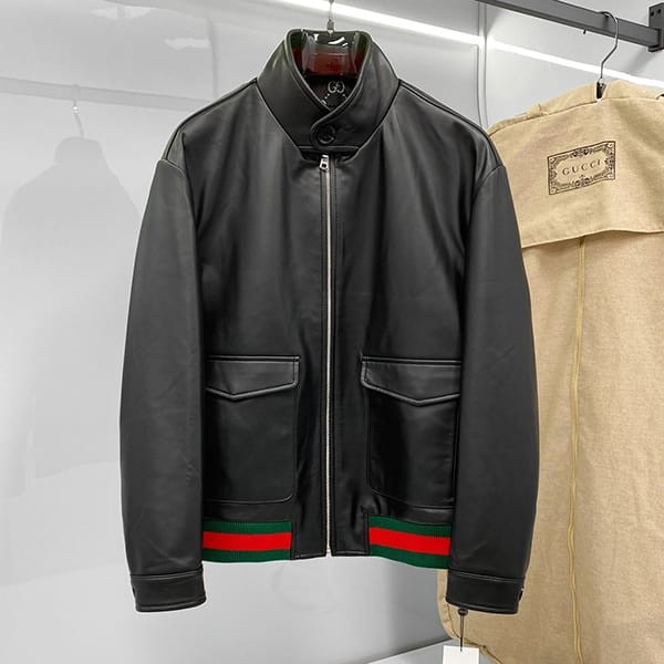 Classic Gucci Replica Leather Bomber Jacket Black guc07929 Classic Gucci Replica Leather Bomber Jacket Black guc07929
