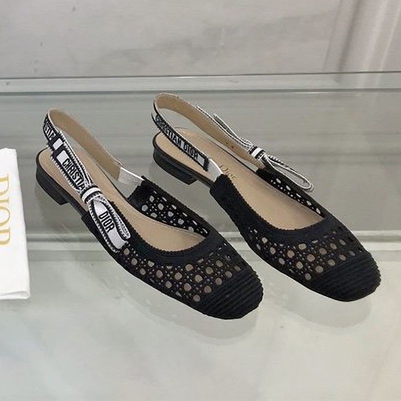No.1 popular Dior & More slingback fake ballet flat shoes ★ Black Cannage embroidered mesh dem36026
