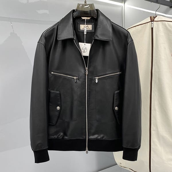 Luxury brand Hermes replica ribbed blouson leather jacket erf61325