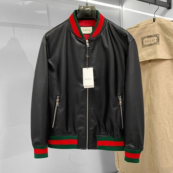 Immediate shipping Gucci Web Stripe Leather Jacket Replica gux81009