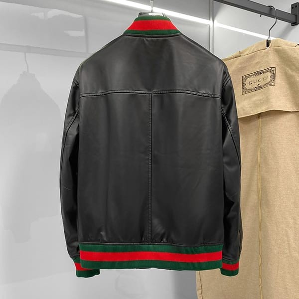 Immediate shipping Gucci Web Stripe Leather Jacket Replica gux81009