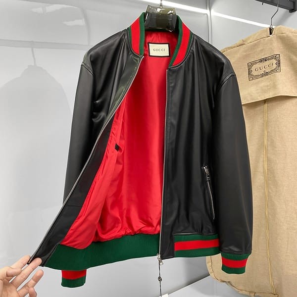 Immediate shipping Gucci Web Stripe Leather Jacket Replica gux81009