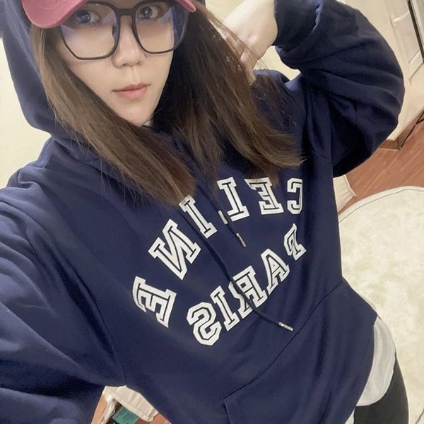 New and hard to find Celine PARIS hoodie replica navy blue Cee51390