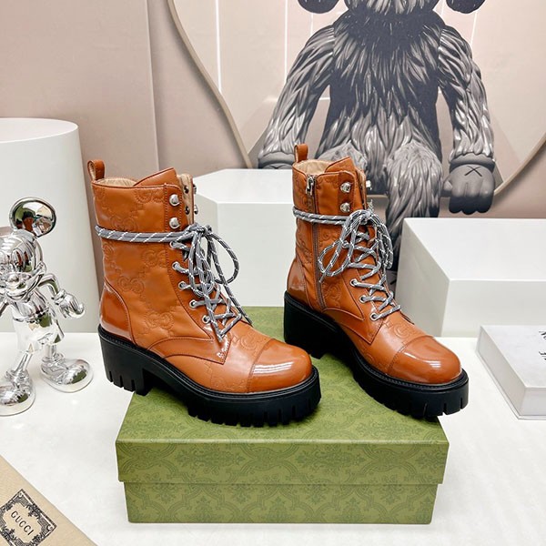 Gucci GG Matelasse Monogram Leather Up Boots Replica gul02835