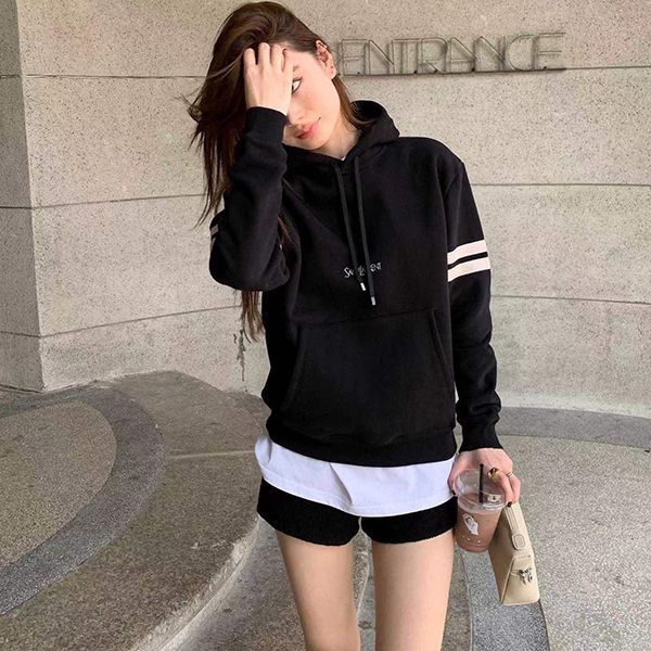 Super popular Yves Saint Laurent embroidered logo hoodie replica black & pink Sam41781 Super popular Yves Saint Laurent embroidered logo hoodie replica black & pink Sam41781