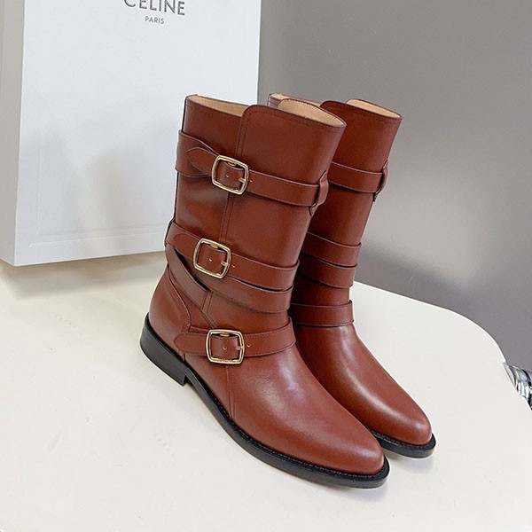 Celine Replica Calfskin Triple Buckle Boots Cet34651
