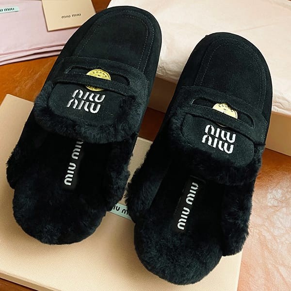 Miu Miu suede boa calfskin shearling shoes replica myf83372 sold out