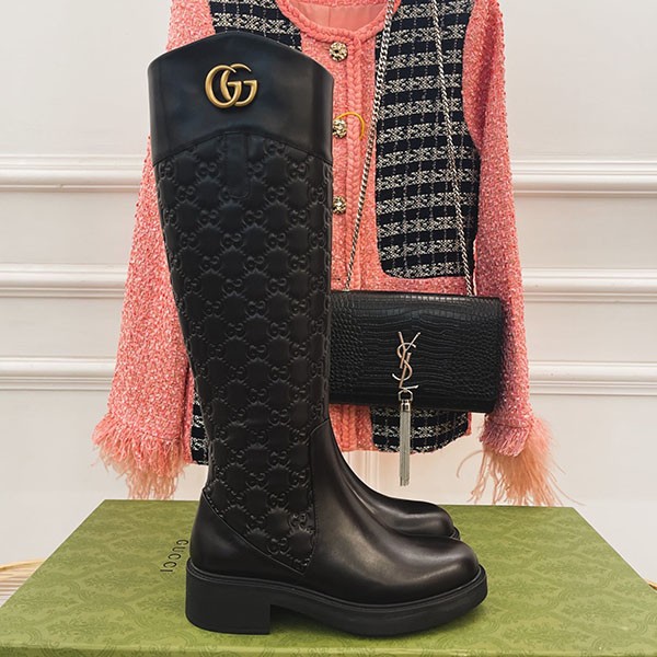 Gucci Replica GG Leather Long Boots guv38010