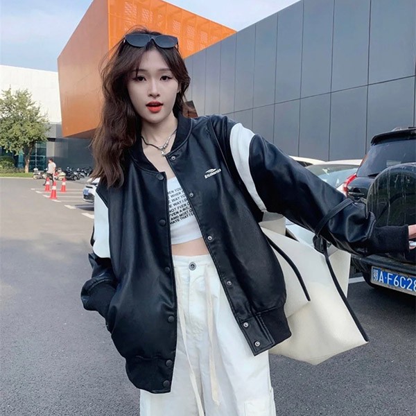 Balenciaga logo embroidered leather track jacket replica bay93561