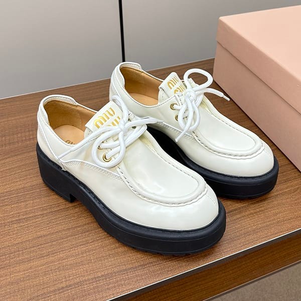 Immediate delivery Miu Miu fake loafers platform lace-up shoes myj83101