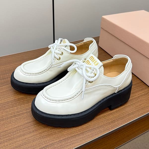 Immediate delivery Miu Miu fake loafers platform lace-up shoes myj83101