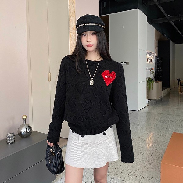 [Cute] Miu Miu Love Heart Pop Long Sleeve Knit Sweater Fake myu34474