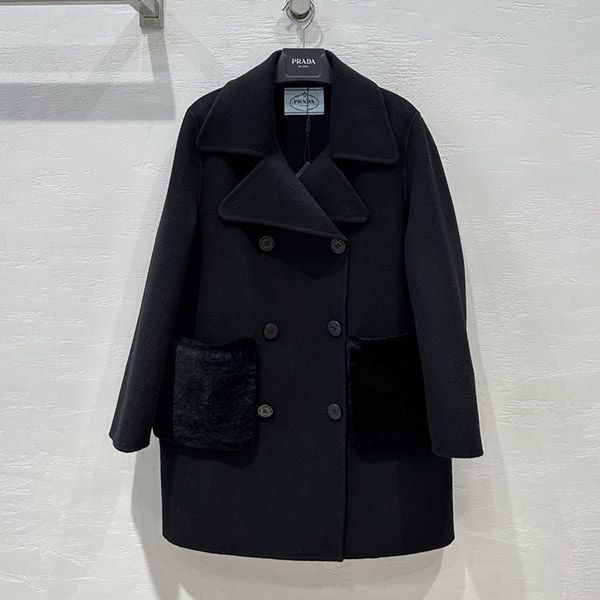☆Super popular☆ Prada wool peacoat replica straight cut puf10939