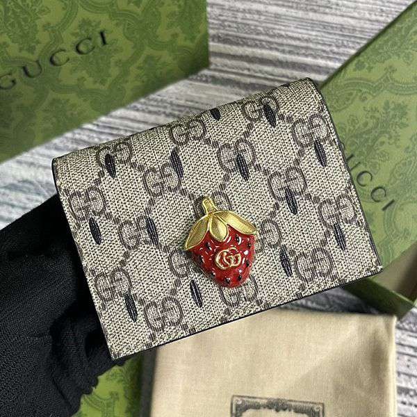 ☆Super popular☆Gucci Double G strawberry card case wallet copy guz85705